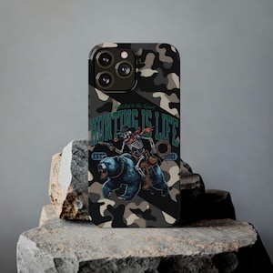 Hunting Camo iPhone Slim Phone Case, Skeleton Graphics, Hunter Gift, Protective Phone Cover, Camouflage Phone Shell, Outdoor Enthusiast