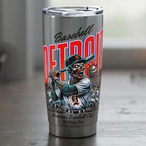 Detroit Baseball Tumbler, Sports Fan Gift, Travel Mug, Baseball Lover Cup, Detroit Sports Drinkware, Detroit Tigers Gift