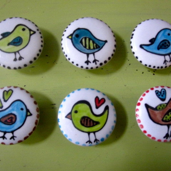 Made to Order Whimsical bird knobs Set of 6