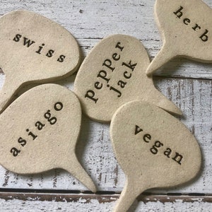 Made to order Ceramic cheese marker- handmade stoneware labels -appetizer- wedding gift- entertaining- wine farmhouse- stamped clay- farm