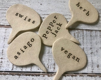 Made to order Ceramic cheese marker- handmade stoneware labels -appetizer- wedding gift- entertaining- wine farmhouse- stamped clay- farm