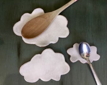 Made to order- Cloud Spoon Rest -  Coffee or stove - pottery- Jewelry Dish- Soap- Ceramic clouds- tea bags- Kitchen Decor - trinkets- gift