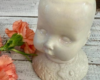 Creepy Baby Doll Head Vase Canister Holder Stoneware Vintage style goth- halloween- moody