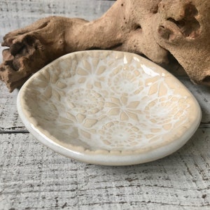 Made to order- Ceramic Lace bowl - jewelry dish- sauce bowl -pottery- food prep- ring holder- votive candle - small soap- trinkets- salt