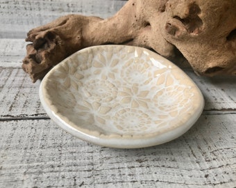 Ceramic Lace bowl - made to order- jewelry dish- sauce bowl -pottery- food prep- ring holder- votive candle - small soap- trinkets- salt