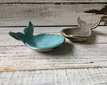 Ceramic whale- coffee spoon rest- tea bag rest- candle holder- ring dish- jewelry- trinket dish- blue green- ocean decor- votive- salt- sea