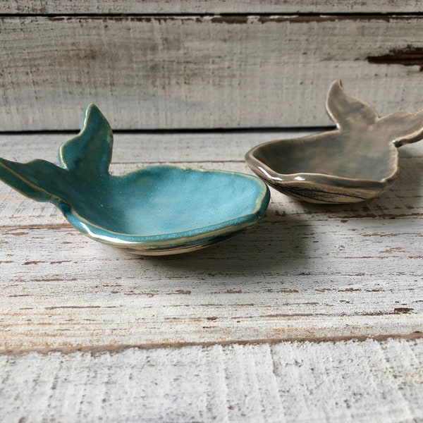 Ceramic whale- coffee spoon rest- tea bag rest- candle holder- ring dish- jewelry- trinket dish- blue green- ocean decor- votive- salt- sea