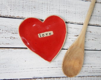 made to order Ceramic Heart- Love- Spoon Rest - Soap dish - Jewelry Holder- Valentines Day gift- Wedding shower favors- gift-hostess-trinket