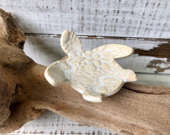 Made to order -Ceramic Sea turtle- coffee spoon rest- tea bag rest- candle holder- ring dish- jewelry- trinket dish- cream- ocean decor