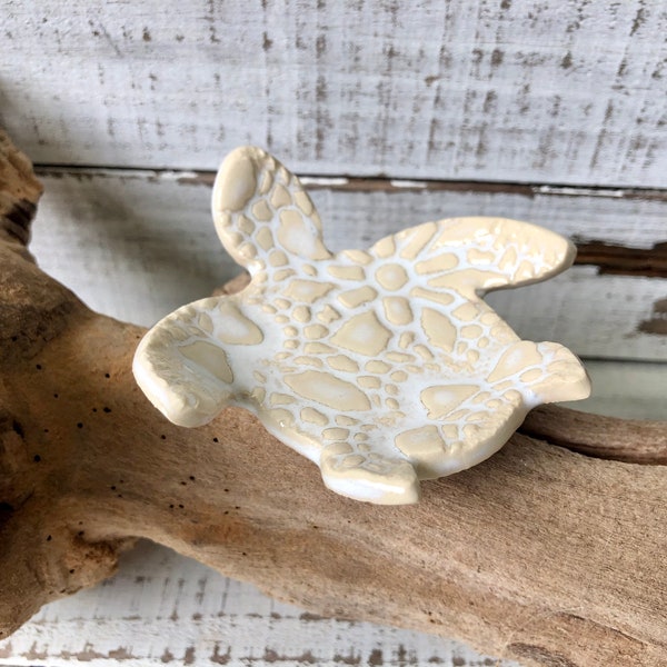 Made to order -Ceramic Sea turtle- coffee spoon rest- tea bag rest- candle holder- ring dish- jewelry- trinket dish- cream- ocean decor