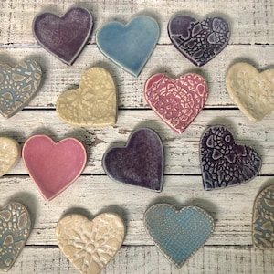 Assorted Ceramic Hearts - Wedding favors - Shower - Coffee Spoon Rests - Ring Holder- Trinket dish- Tea Bags- valentines day-  teachers gift