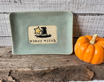 Made to order Winey witch- Witch hat- Ceramic - funny- Trinket Plate - Hostess Gift- stoneware- soap dish- spoon rest-kitchen- halloween