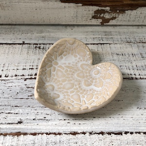 Heart Spoon Rest -Ceramic Dish -candle- Jewelry- Soap- Coffee- utensil- Valentines Day -pottery- gift- hostess- teachers- housewarming- lace