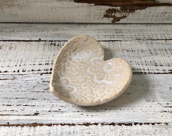 Heart Spoon Rest -Ceramic Dish -candle- Jewelry- Soap- Coffee- utensil- Valentines Day -pottery- gift- hostess- teachers- housewarming- lace