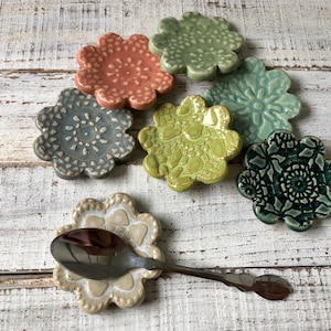 Assorted lace textured-Ceramic Flowers Wedding shower favors Coffee Spoon Rests Ring Holder Trinket dish Tea Bags one image 4