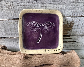 Made to order- Ceramic dragonfly dish -Tapas- dessert- jewelry- food prep- serving- honey- candle plate- soap- trinkets- spoon rest- forever