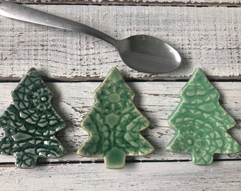 Made to order- Christmas Tree Trinket dish - Tea Bag rest - Coffee Spoon - Jewelry- ring holder- shower- votive candle- rings-holiday decor