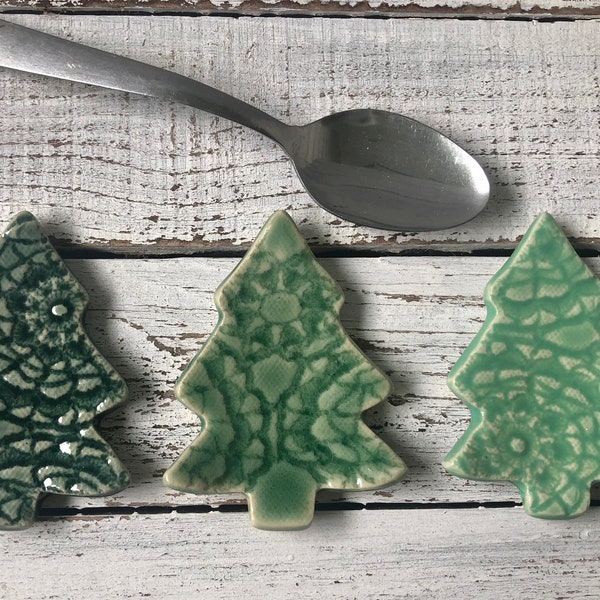 Made to order- Christmas Tree Trinket dish - Tea Bag rest - Coffee Spoon - Jewelry- ring holder- shower- votive candle- rings-holiday decor