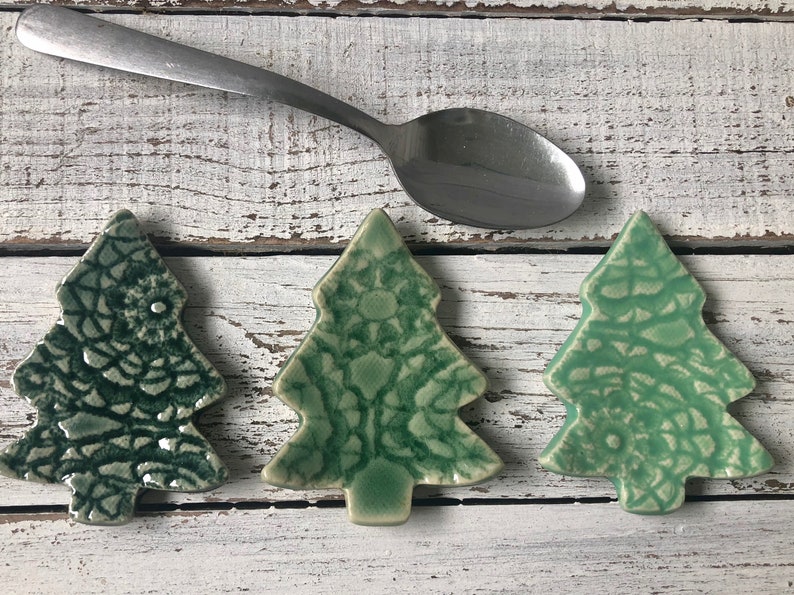 Made to order Christmas Tree Trinket dish  Tea Bag rest  image 1