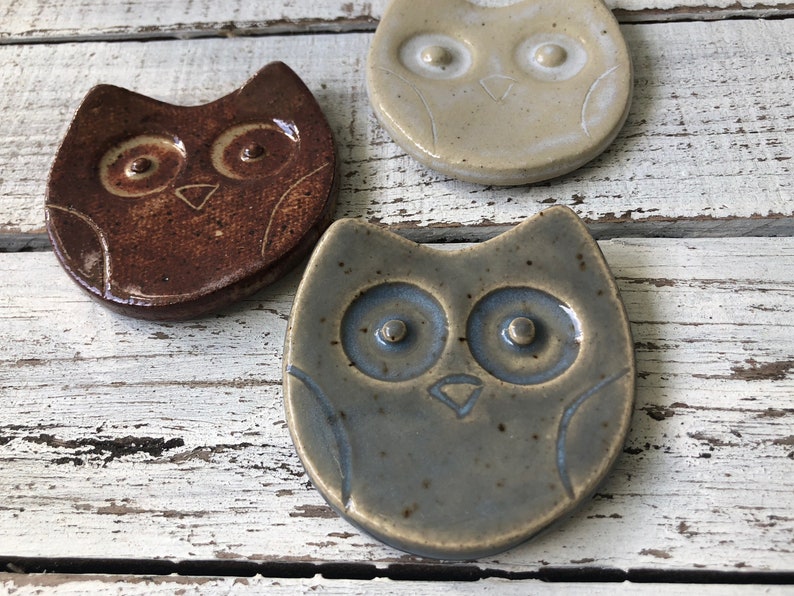 Ceramic Owl Trinket dish Coffee Spoon rest Tea Bag holder Jewelry- rings- wedding favors- shower- candle votive plate- hostess- gift