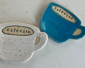 made to order Stamped Ceramic spoon rest-  -Trinket dish- stamped- gift- hostess- pottery- holder- coffee drinker- fun gift- cup- cafecito