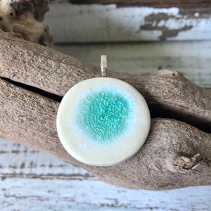 Ceramic pendant- necklace- Jewelry- for her- original- one of a kind - bail- essential oil- handmade- diffuser jewelry- white- green- gift