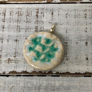 Ceramic pendant- necklace- Jewelry- for her- original- one of a kind - bail- essential oil- handmade- diffuser jewelry- white- green- gift