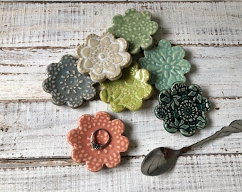 Assorted lace textured-Ceramic Flowers - Wedding- shower favors- Coffee Spoon Rests - Ring Holder- Trinket dish- Tea Bags- one