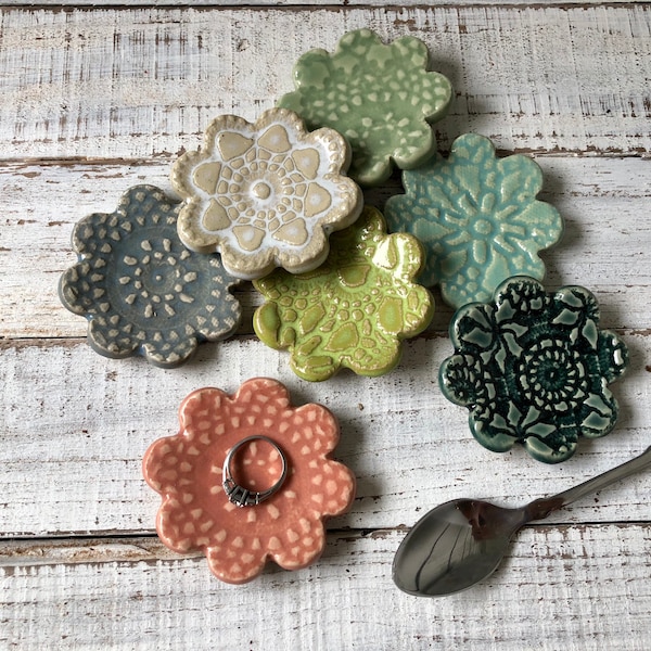 Assorted lace textured-Ceramic Flowers - Wedding- shower favors- Coffee Spoon Rests - Ring Holder- Trinket dish- Tea Bags- one