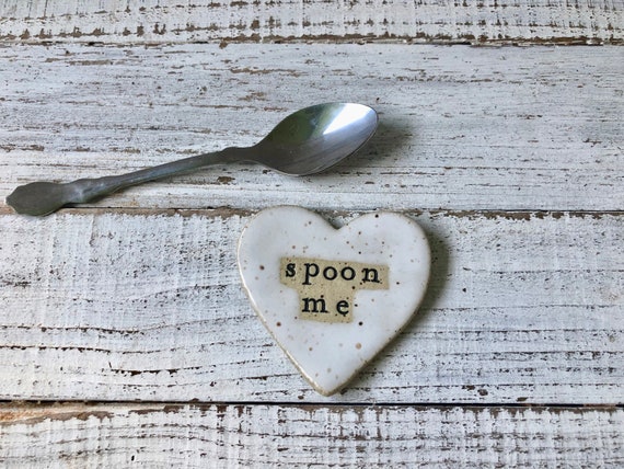 Stamped Ceramic Hearts -Coffee Spoon Rests - Trinket dish- valentines- anniversary- love - kitchen decor- bar- guest- housewarming-gift