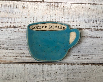 made to order Stamped Ceramic spoon rest-  -Trinket dish- stamped- gift- hostess- pottery- holder- coffee drinker- fun gift- cup- mug-please