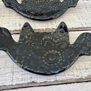 Made to order Ceramic lace bat-coffee spoon rest- tea bag rest- candle holder- ring dish- jewelry- trinket dish- black goth- halloween