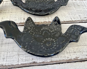 Made to order Ceramic lace bat-coffee spoon rest- tea bag rest- candle holder- ring dish- jewelry- trinket dish- black goth- halloween