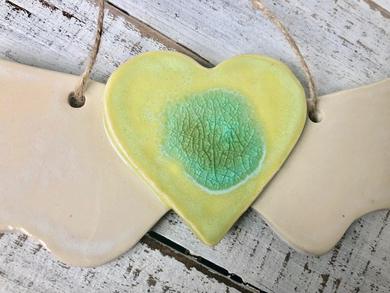 angel Heart with Wings wall art Holiday ornament ceramic melted glass wings decoration love ornament wall hanging memorial