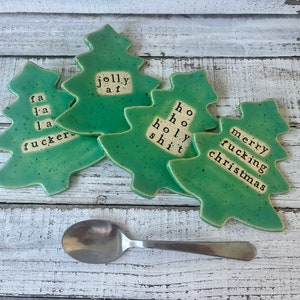 Made to order- Christmas Tree Trinket dish - Tea Bag rest - Coffee Spoon - Jewelry- ring holder- shower- votive candle- rings-holiday decor