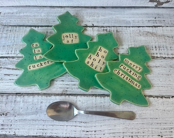 Made to order- Christmas Tree Trinket dish - Tea Bag rest - Coffee Spoon - Jewelry- ring holder- shower- votive candle- rings-holiday decor