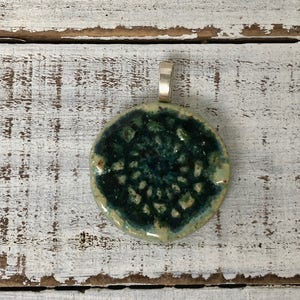 Ceramic pendant- necklace- green- Jewelry- for her- original- one of a kind - bail- essential oil- handmade- diffuser jewelry- antique lace