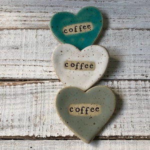 Made to order- Stamped Ceramic Hearts -Coffee Spoon Rests - Trinket dish- valentines- anniversary- love - kitchen decor-guest- housewarming