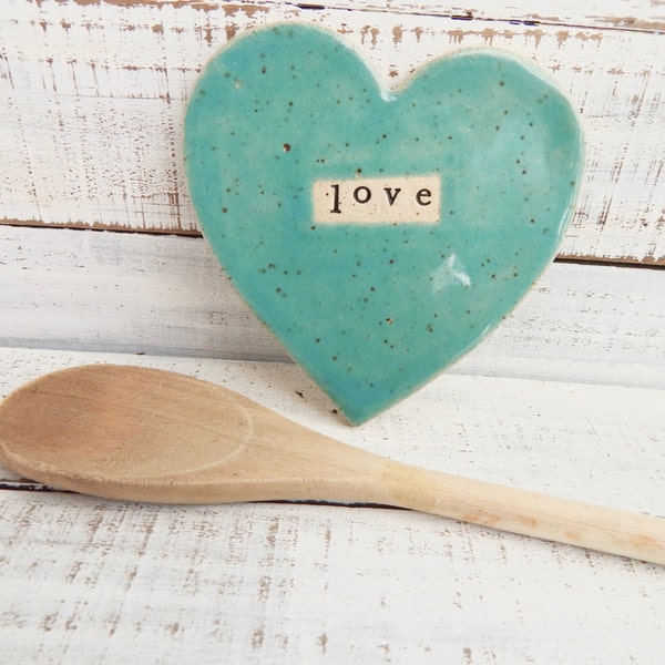 Made to order LOVE- Ceramic Heart -Dish - Spoon Rest - Soap dish - Jewelry Holder Valentines Day gift- Wedding shower favors hostess gift