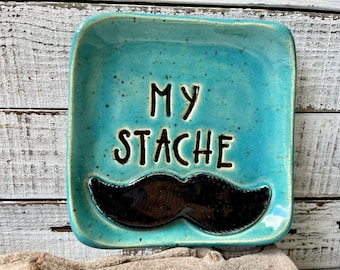 Ceramic mustache dish -keys- coins- dessert- jewelry -pottery- food prep serving- candle plate- soap- trinkets- spoon rest-