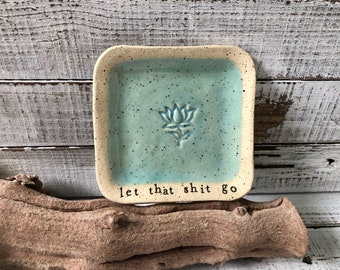 Ceramic lotus dish -Tapas- dessert- jewelry -pottery- food prep serving- namaste- candle plate- soap- trinkets- spoon rest- stackable- green
