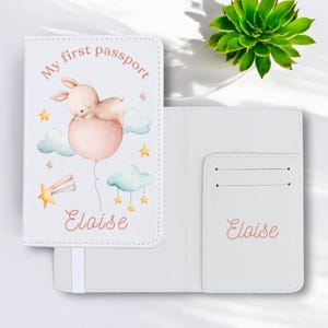 Personalised Girls Passport Cover, 1st Holiday Passport Holder, Bunny & Balloon Passport Cover, New Baby First Vacation, Kids Birthday Gift