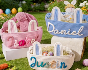 Personalized easter Basket, Easter Basket 2026 with Name, Easter Egg Hunt Gift for Kids,Spring Decor Basket,