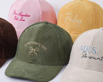 Personalized Corduroy Baseball Cap,Text Embroidered Hat,Vintage Trucker Hat,Bachelorette Party favor, Girl Trip Gift for her