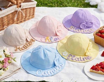 Spersonalizowany kapelusz przeciwsłoneczny dla niemowląt, szeroki rondo, czapka typu bucket, dziecięcy kapelusz plażowy z regulowanym paskiem pod brodą