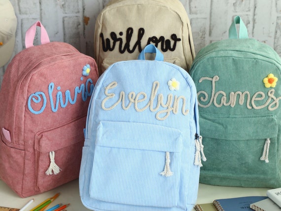 Personalized Kids Corduroy Backpack Kindergarten backpack Toddler Backpack Kids School Bag Monogram Toddler Backpacks First Day of School