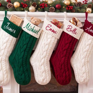 Family Christmas Stockings, Personalized Embroidered Christmas Stocking, Custom Knitted Family Stockings,Holiday Stocking With Name. image 2