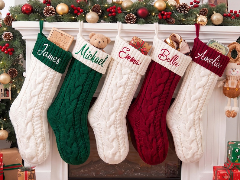 Family Christmas Stockings, Personalized Embroidered Christmas Stocking, Custom Knitted Family Stockings,Holiday Stocking With Name. image 2