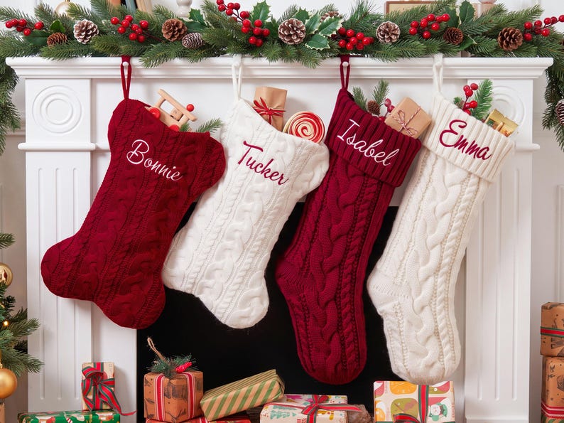 Family Christmas Stockings, Personalized Embroidered Christmas Stocking, Custom Knitted Family Stockings,Holiday Stocking With Name. image 4