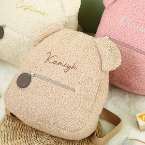 Sac à dos brodé pour tout-petits ours en peluche, sac à dos maternelle moelleux en peluche, cartable pour enfants, sacs à dos monogrammes pour tout-petits, premier jour d'école